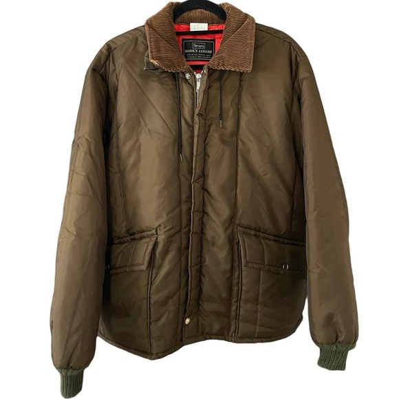 Vintage 70s Sears Work’n Leisure Corduroy Collar Brown Chore Jacket Adult XL